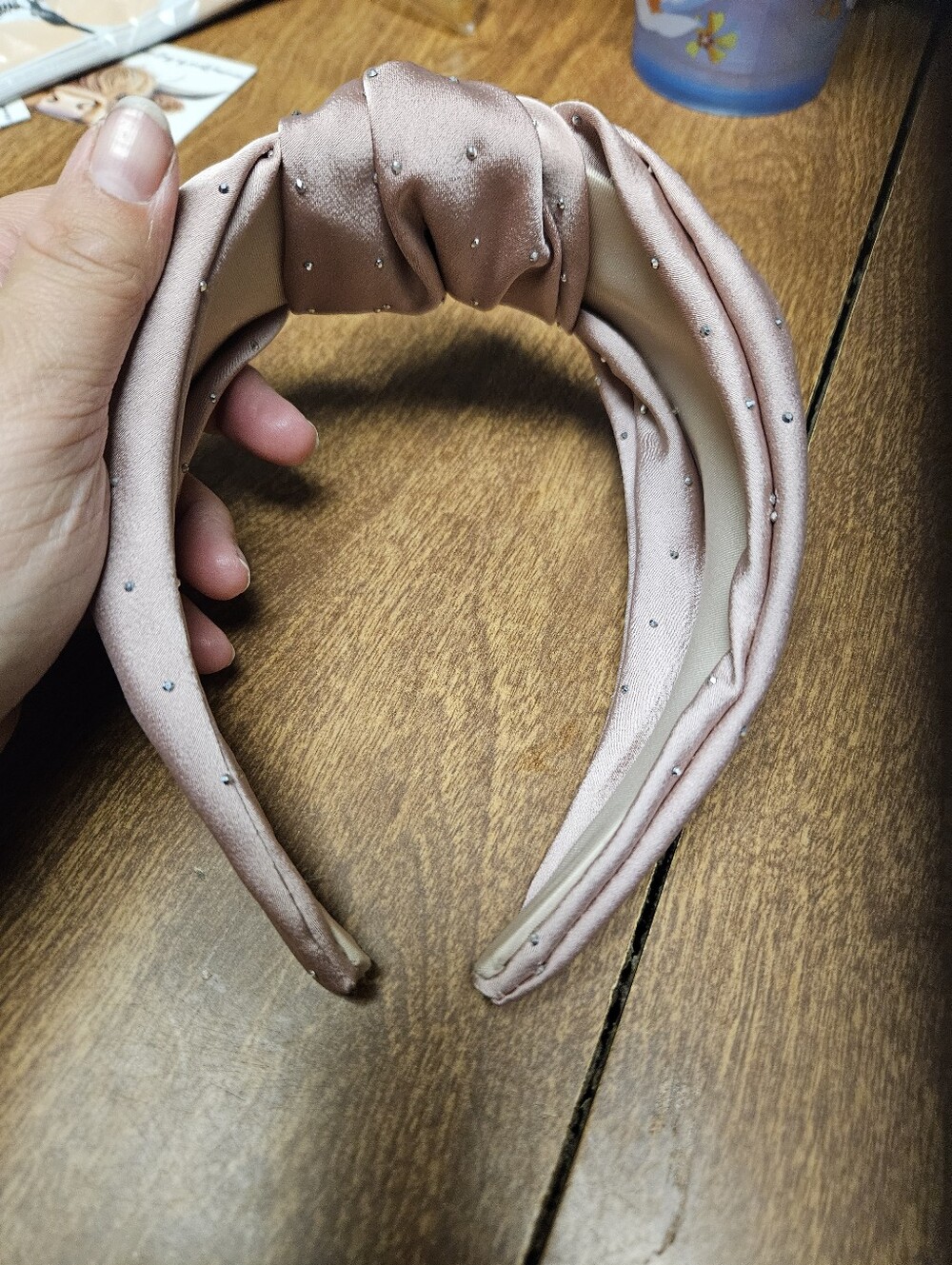Kelly & Katie Knotted Satin Headband with Tiny Rhinestones - Dusty Pink